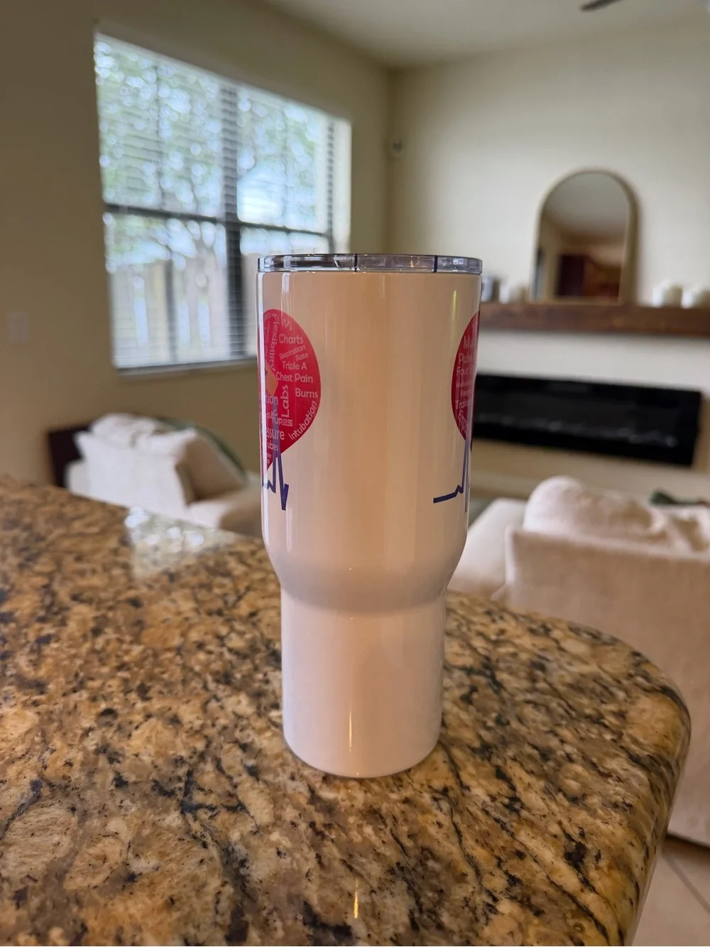 White Heart-Graphic Insulated Tumbler with Pink Heart and Blue EKG Accent